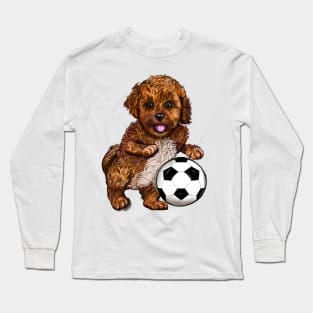 Cavapoo puppy dog with football soccer ball Long Sleeve T-Shirt